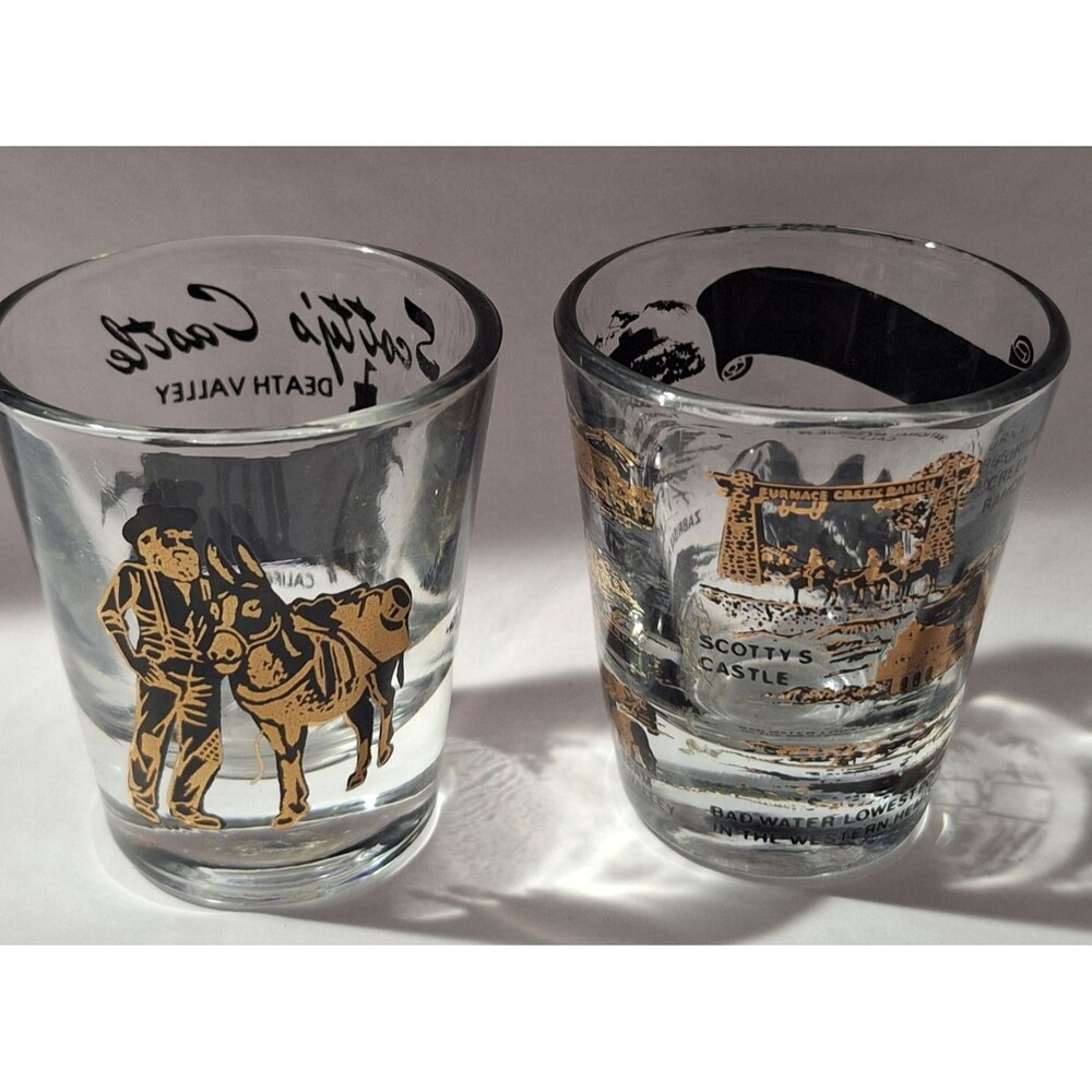 2 Scotty's Castle & National Monument Death Valley California Shot Glasses Gold